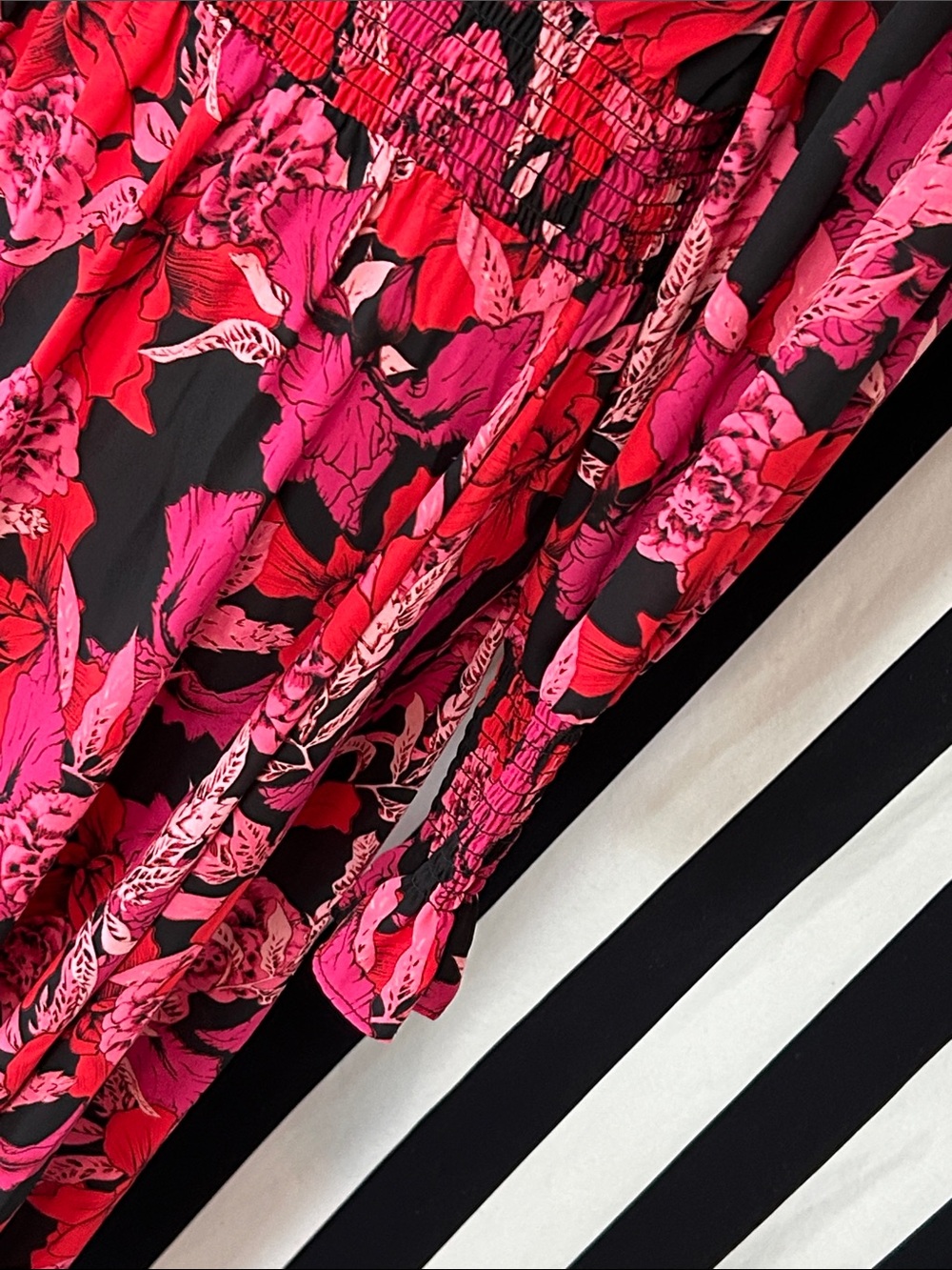 Floral High-Neck Long Dress in Pink and Red - Picture 4 of 5